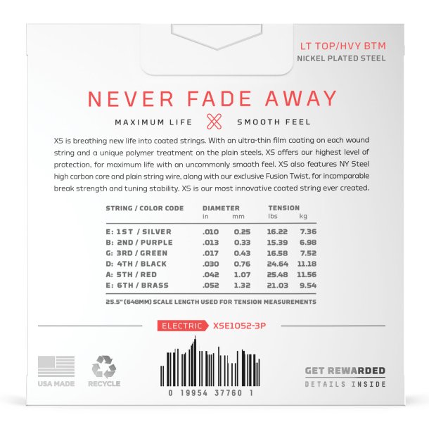 D'Addario XSE1052-3P,  Strenges�t til elektrisk guitar, XS, belagt, 010-052, 3-pak